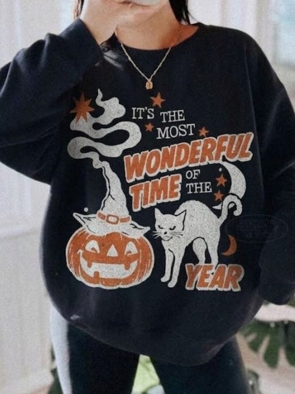 Vintage Halloween Black Cat Sweater, Retro Witchy Pumpkin Graphic